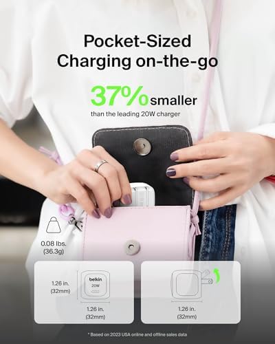 Ultra-Fast 20 W Belkin USB C Charger Block – Premium Power Adapter for i Phone 16, Galaxy S25 & Google Pixel 9 – Sleek Compact Type-C Wall Charger with USB PD 3.1 Certification – Reliable, Safe, and Travel-Friendly Charging Solution