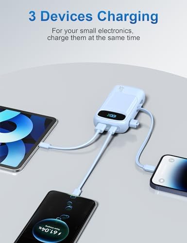 Compact 10,000 m Ah Fast Charging Power Bank with Built-In USB-C Cable for i Phone 16/15, Mac Book, Galaxy, and i Pad – Ultimate Travel Battery Pack for On-the-Go Charging Needs