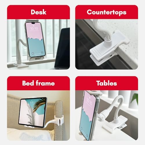 Innovative Macally Clip-On Tablet Holder | Adjustable Gooseneck Mount for Seamless i Pad, Kindle & Smartphone Use | Versatile Clamp Design for Bed, Desk, Stroller & Travel | Universal Fit with 360-Degree Rotation for Enhanced Viewing | Lightweight & Durable Tablet Stand for Effortless Mobility