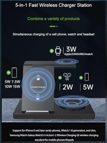 Revolutionary 5-in-1 Foldable Wireless Charging Station for i Phone 16-11, Apple Watch Series 10-5, and Samsung Galaxy Watch – Ultimate Fast Charge Dock for Air Pods Pro and Seamless Device Management on the Go