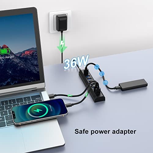 Unlock Seamless Connectivity with RAOYI 6-Port Powered USB 3.0 Hub – High-Speed Data Transfer, Smart Fast Charging, and 24 W Power Adapter for Laptops, PCs, and Macs – Ideal USB Splitter for Enhanced Device Management and Productivity in Sleek Black