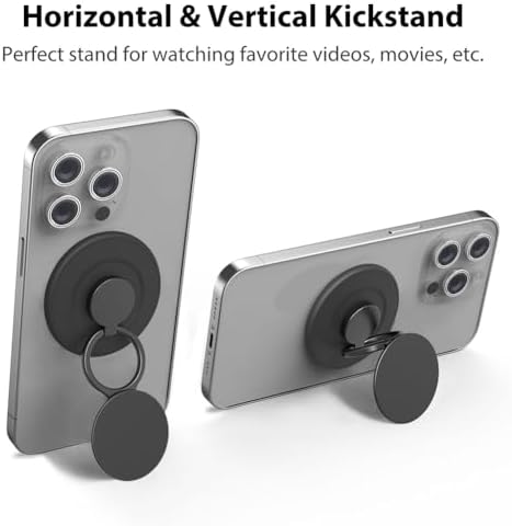 Mag Safe-Compatible Magnetic Phone Grip & Adjustable Kickstand – Classic Black Wireless Charging Ring Holder for i Phone with Effortless Attachment, Personalized Comfort & Enhanced Stability for On-the-Go Convenience
