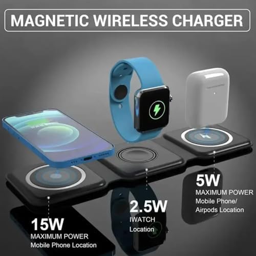 Elevate Your Charging Game with the Qrion 3-in-1 Foldable Wireless Magnetic Charger – 15 W Travel Station for i Phone, Air Pods & i Watch – Compact Design, Enhanced Compatibility, Includes Charging Cable – Ideal for Home & On-the-Go Convenience