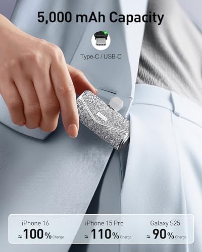 Sparkling 5000 m Ah Portable Charger by i Walk – 22.5 W High-Speed Power Bank with Integrated USB-C for i Phone 16/15 & Samsung Galaxy S25/S24 – Stylish Travel Companion for Effortless On-the-Go Charging and Continuous Power Output
