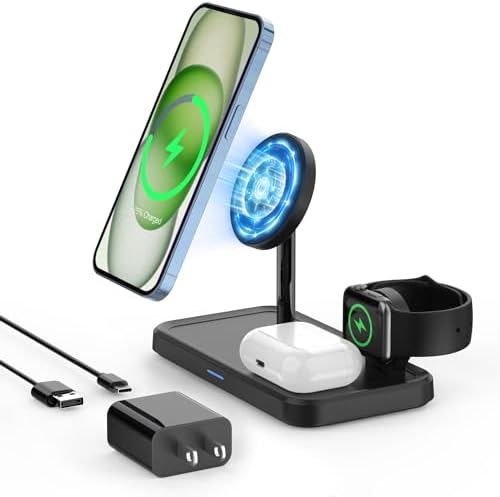 Revamp Your Charging Experience with the Joy Geek 3-in-1 Wireless Charging Dock for Apple Devices – Seamlessly Power Your i Phone 16/15/14/13/12/11/SE/X/8 Pro Max Plus Mini, Apple Watch Ultra/8/SE/7/6/5/4/3, and Air Pods Pro 2/3/2 – Fast, Efficient Charging Solution with Elegant Design and Advanced Safety Features for Optimal Performance and Organized Space