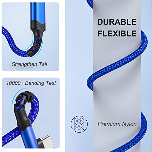 10 ft Right Angle USB C Cable 5-Pack – Fast Charging Nylon Braided Charger for Samsung Galaxy S25, S24, S23, A16, A15 & Google Pixel 9, 8 – Superior Durability and Comfort for Gaming and Daily Use – Enhanced Compatibility for All Type C Devices