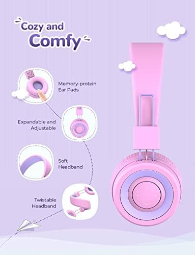 Stylish Pink i Clever BTH02 Kids Bluetooth Headphones – Unmatched 93-Hour Playtime, Lightweight & Foldable Design for Easy Portability, Fast Type-C Charging, Advanced Bluetooth 5.4 Connectivity, Safe Volume Limiting for Young Learners, Perfect for Music, Audiobooks, and School Use – Your Child’s Ultimate Audio Experience