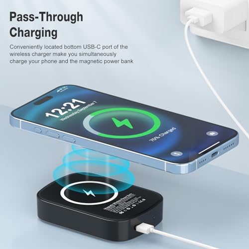 Ultra-Compact Magnetic Wireless Portable Charger – 8000 m Ah Mag-Safe Battery Pack with 20 W PD Fast Charging for i Phone 15/14/13/12 Series – Sleek, Lightweight Design for Effortless On-the-Go Power Management – Versatile USB-C Connectivity and Secure Magnetic Alignment for Ultimate Convenience