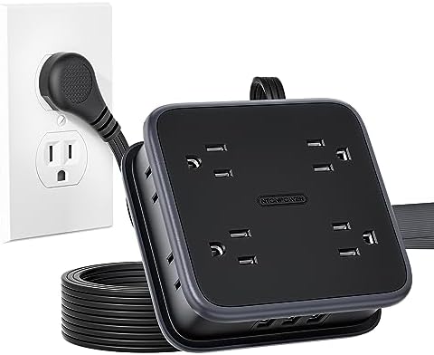 Maximize Connectivity with NTONPOWER 8-Outlet Flat Extension Cord & 3 USB Ports – 6 FT Wall-Mounted Power Strip for Home, Office, and Dorm Use – Space-Saving Design with Surge Protection and High-Speed Charging for All Your Devices