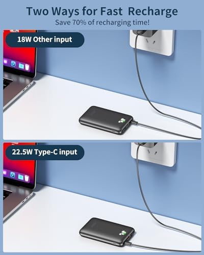 Ultra Slim ANOUV 10,000 m Ah Portable Charger – Fast Charging Power Bank with PD 22.5 W & QC 3.0 for i Phone and Android Devices – Lightweight External Battery for On-the-Go Charging Needs