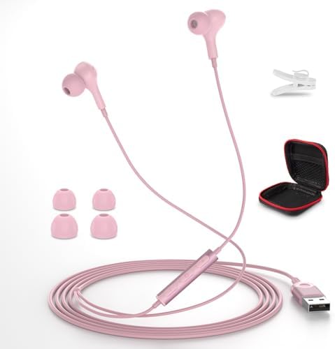 Enhance Your Audio Clarity: Advanced USB Wired Earbuds with 7.5 FT Cord, Noise-Canceling Mic, and Magnetic Storage – Ideal for Zoom Calls, Gaming, and Mac Book Pro Connectivity – Comfort Meets Performance