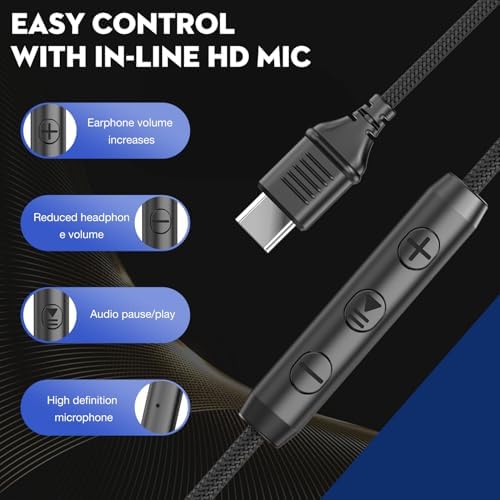 Ultimate USB C Over-Ear Headphones with Enhanced Noise Isolation and Built-In Microphone – Superior Stereo Audio for i Phone 15/16 Pro, Laptops, and Tablets – Perfect Travel Buddy in Striking Blue/Black Finish