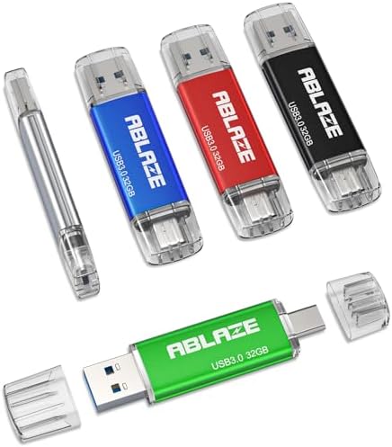 ABLAZE 128 GB Dual USB C Flash Drive 2 Pack – Ultra-Fast USB 3.0 & Type C Compatibility for i Phone 16/15, Android Devices, Laptops & Tablets – Perfect for On-the-Go File Transfers and Data Storage Solutions