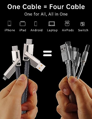 Ultimate 4-in-1 USB C to Lightning Charging Cable – 60 W High-Speed Power & Rapid Data Sync for i Phone, Samsung, i Pad – 10 FT Multi-Device Charger with Car Play & Android Auto Compatibility – Robust, Durable Design for Everyday Use