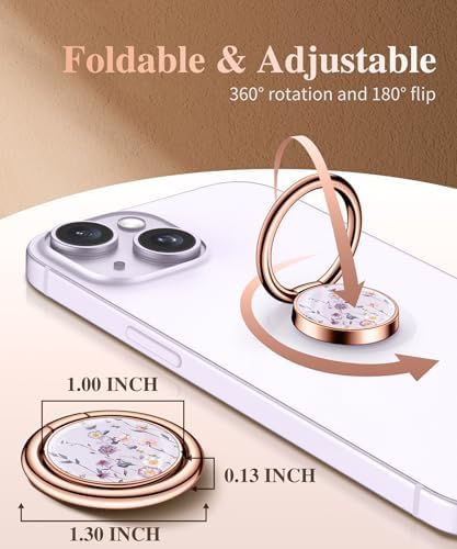 GVIEWIN Stylish Marble Phone Ring Holder with 360° Rotation for Ultimate Grip and Kickstand Functionality – Compatible with i Phone 16 Pro Max, 15 Plus, 14, 13, 12 Series & Galaxy S25/S24 Ultra – Elegant Flowing Sakura Design for Enhanced Safety and Usability