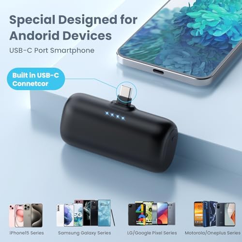 Dual-Pack Mini Portable Charger 5000 m Ah Power Bank – Fast Charging with 3 A PD USB-C Output, LCD Display for Real-Time Battery Monitoring, Compatible with i Phone 16/15 Series, Android, Samsung, Moto, LG – Ultimate On-the-Go Power Solution