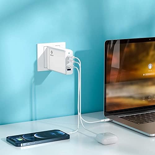 Ultra-Fast 4-Port USB Charger by EGOWAY – 90 W Compact Wall Charger with Dual 60 W & 18 W USB-C Ports Plus 12 W USB-A for i Phone 15/14 Pro Max, Galaxy, and More – Efficient Power Delivery & Travel-Friendly Design – Tidy Desktop with 360° Rotatable Trestle