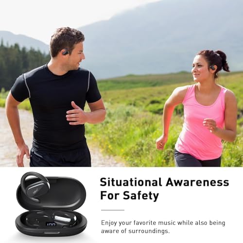 Unleash Your Potential with HILEO Open Ear Bluetooth 5.2 Wireless Earbuds – 90-Hour Battery Life for Endurance Athletes – Exceptional Sound Clarity in a Lightweight Sporty Design – Ideal for Running, Workouts, and Active Lifestyles – Convenient Sleek Black Charging Case for On-the-Go Use – Effortless Connectivity for All Your Devices