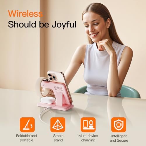 3-in-1 Wireless Charging Station for Apple Devices – 15 W Fast Charger Stand for i Phone 16/15/14/13/12/11, Apple Watch, and Air Pods – Convenient Portable Design with Enhanced Compatibility and Safety Features for Home and Travel – Perfect Gift for Tech Enthusiasts