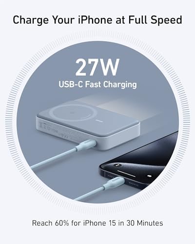 Anker Mag Go Power Bank for i Phone 15/14/13 – 10,000 m Ah Qi2 Certified Ultra-Fast Wireless Charger with Smart Display & Foldable Stand – Compact Portable USB-C Battery Pack for Effortless Charging on the Go