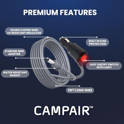 Premium 12 V/24 V Heavy-Duty Power Adapter for Starlink Mini – 10 FT 16 AWG Outdoor Charger with On/Off Switch for Unmatched Flexibility and Reliable Performance in Any Environment