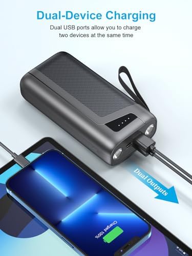 Ultimate 30,000 m Ah High-Capacity Portable Power Bank with Bright LED Flashlight – Dual USB Charging Station for i Phone 15/14/13/12/11 & Android Tablets – Essential Travel Companion for Camping, Hiking, and Everyday Use – Fast Charging, Enhanced Compatibility, and Durable Design
