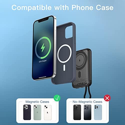 Sleek 10000 m Ah Magnetic Power Bank with Built-in Cable – Wireless Portable Charger for i Phone 15/14/13/12 Series | Fast 20 W PD Charging, Lightweight Design, Enhanced Mag-Safe Compatibility for Effortless Power on the Go