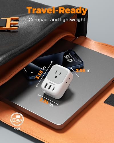 Ultimate European Travel Power Adapter: 4 AC Outlets & 3 Fast Charge USB Ports (1 USB-C PD 20 W) – Compact, Foldable Design for Effortless Connectivity in Spain, France, Germany, Italy, Portugal & Iceland – Versatile Compatibility for All Your Devices