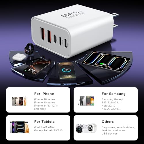 60 W Multi-Port USB C Charger Block – Rapid Charging Solution with 3 USB-C & 2 USB-A Ports for i Phone 16/15/14/13/12/11 Pro Max, i Pad, Galaxy, Pixel & More – Lightweight Dual-Pack for On-the-Go Power – Advanced Overcharge Protection & Durability for Safe Use