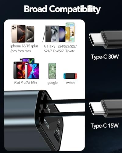 2025 Ultra-Compact 4-in-1 Retractable Car Charger – 69 W Fast Charging Adapter for i Phone 16, Galaxy and More – Innovative Space-Saving Design with Multiple Ports for Simultaneous Device Powering – Essential Car Accessory for Daily Commutes and Road Trips