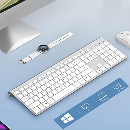 JOYACCESS Rechargeable Silent Wireless Keyboard – Sleek Silver-White Design for Mac, PC & Laptop | Versatile 2.4 G USB Connectivity | Water-Resistant, Noise-Free Typing for Enhanced Focus & Productivity | Compatible with Windows, i OS & Android Devices | Lightweight & Slim for On-the-Go Professionals