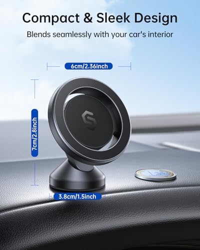 SYNCWIRE 360° Magnetic Car Mount for i Phone & Samsung – Effortless Dashboard Installation with Strong Adhesion – Secure Phone Holder for Safe Navigation and Streaming – Sleek Design for Modern Vehicles – Enhanced Mag Safe Compatibility