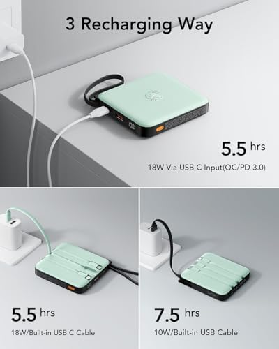 VRURC 20000 m Ah Portable Power Bank with Integrated Cables – Ultimate Travel Companion for i Phone 11-16 & Samsung Galaxy Series – Rapid 22.5 W Fast Charging Efficiency, Compact Design for On-the-Go Convenience – Essential Battery Pack for Uninterrupted Connectivity