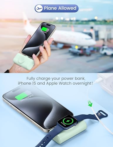 RORRY Ultra-Compact 5000 m Ah Power Bank for i Phone 15 & 16 – Foldable USB-C Fast Charger with 15 W Output, Sleek Black Design for Apple Devices and Apple Watch, Perfect for On-the-Go Power Needs