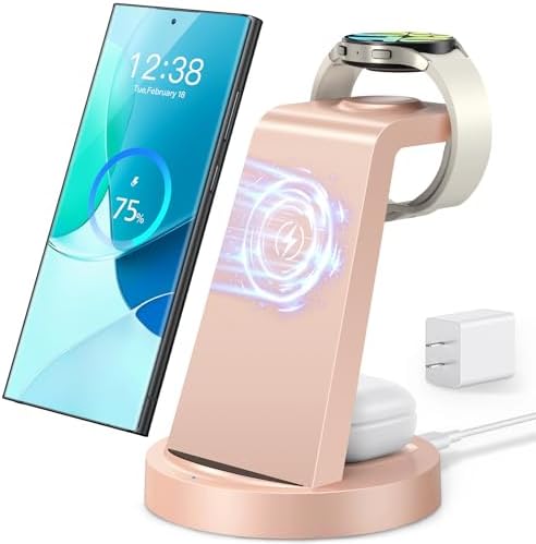 Revolutionary 3-in-1 Wireless Charging Station for Samsung Devices: Fast Charging Dock for Galaxy Watch 7, 6, 5, 4, 3 Pro, Classic & Galaxy Buds – Sleek Stand Compatible with S25, S24 Ultra, S23, S22, S21, Note, and Z Fold – Optimal Efficiency and Stylish Design for Home or Office Use