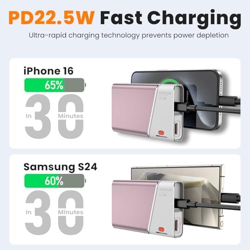 Lightning-Fast 22.5 W Portable Power Bank – 20,000 m Ah Aerospace Metal Charger with Detachable USB-C Cable & TSA Compliance – Ideal Travel Companion for i Phone 16, Samsung S24, and More – Superior Durability & Rapid Charging with 3-Year Guarantee