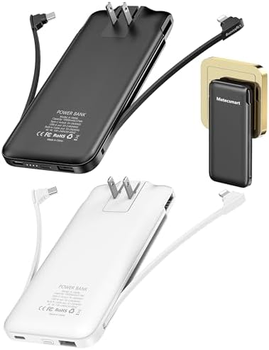 Dual 10000 m Ah Portable Power Bank Set with Built-In Cables and Fast Charging – Travel-Ready USB-C Charger for i Phone & Android Devices in Sleek White & Purple Design – Ultimate Compatibility for On-the-Go Power Solutions