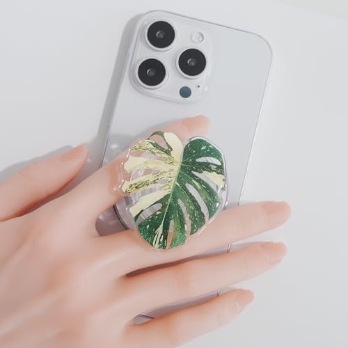 Tropical Leaf Mag Safe-Compatible Collapsible Phone Grip Stand – Chic Acrylic Smartphone Accessory for Optimal Stability and Comfort, Ideal for Hands-Free Viewing and On-the-Go Convenience (Crystallinum Dark)