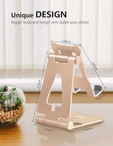 Cell Phone Stand for Desk, Adjustable Desktop Phone Holder Stand, Foldable Moblie Phone Dock for iPhone 15 14 13 12 11 Pro Xs Max Xr X 8 7 6 5 5s SE Nintendo Switch All Phones, Rose Gold – Enhanced Compatibility and Speed