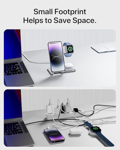 2024 Enhanced 3-in-1 Wireless Charging Station for Apple Devices – Fast Charging Dock for i Phone 16/15/14/13/12/11, Apple Watch, and Air Pods in Stylish Purple – Ultimate Multi-Device Charging Solution with Safety Features and Sleek Design