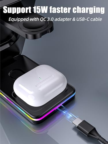 3-in-1 Foldable Mag-Safe Wireless Charging Station for i Phone 16 Pro Max, 15, 14, 13, 12 – Seamless Nightstand Charger for Air Pods & i Watch – Compact Multi-Device Power Hub in Sleek Black Finish for Enhanced Efficiency and Travel Convenience