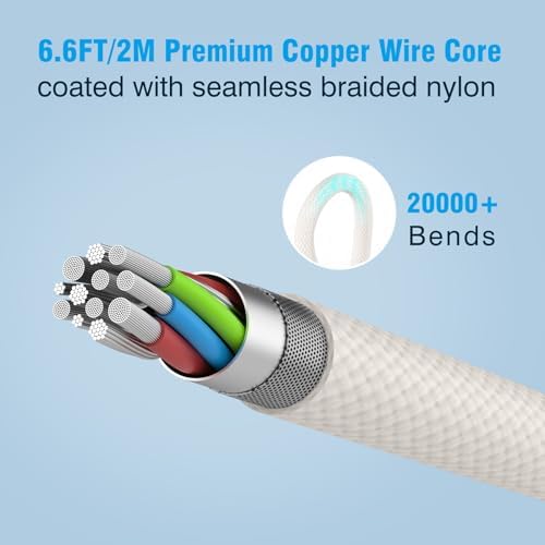 Compact Power Adapter for Mac Book Pro & Air – 6.6 FT Braided USB-C Charger with LED Indicator, Starlight Finish, Fast Charging for 2021-2025 Models, Enhanced Safety Features, Reliable Performance for Home & Travel Use