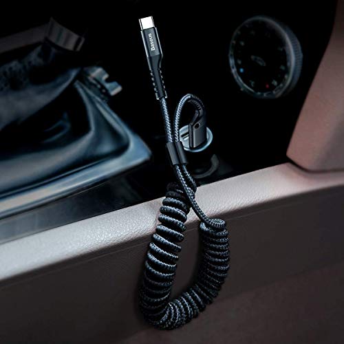 Baseus Retractable Coiled USB Type C Charging Cables – 2-Pack Durable 3.3 ft Design with 100 W Fast Charge Capability, Ideal for i Phone 15, Galaxy S24/S23, and More – Tangle-Free Nylon Braided Structure for Efficient On-the-Go Power Solutions