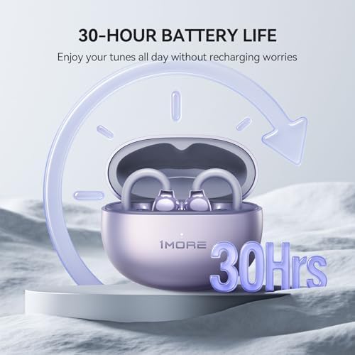 Revolutionize Your Audio Experience with 1 MORE S20 Open Ear Bluetooth 5.4 Wireless Earbuds – Lightweight Clip-On Design, 30-Hour Playtime, Four ENC Microphones for Crystal-Clear Sound, IPX5 Water-Resistant Durability, Perfectly Secure Fit for Active Lifestyles, Your Ultimate Sports Companion in Stylish Black