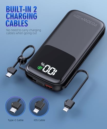 Ultimate UYAYOHU 15000 m Ah Portable Charger with Built-in AC Plug and Dual Output Cables – Lightweight Power Bank for Fast Charging i Phones, Samsung Devices & i Pads – LED Display for Instant Battery Monitoring – Perfect for On-the-Go Lifestyle