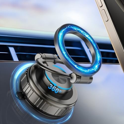 Kairiyard Premium Magnetic Car Phone Holder – 360° Adjustable Suction Mount for All Smartphones, Including Mag Safe i Phones – Foldable Design for Effortless Storage and Enhanced Hands-Free Operation – Boost Driving Safety and Style with Unmatched Stability and Convenience