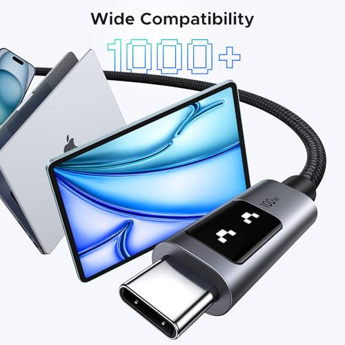 UGREEN Uno USB C to USB C Cable – 100 W Fast Charging with LED Display, 3.3 FT Length, Ideal for i Phone 16, Mac Book Pro, i Pad Pro, Galaxy S24 Ultra – High-Speed Data Transfer, Durable Design for Ultimate Convenience and Performance