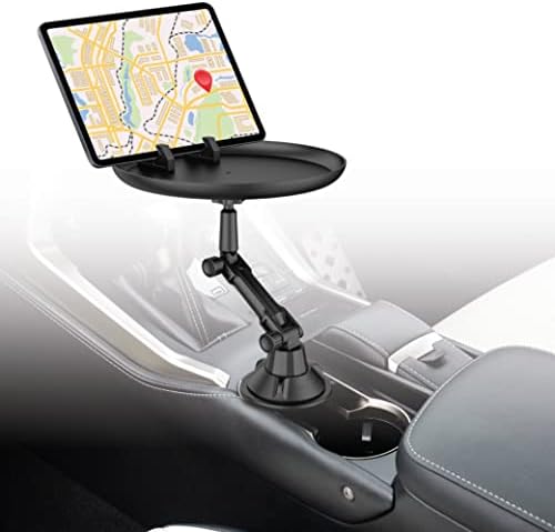 Ultimate Car Cup Holder Tray with Adjustable Phone Mount | 7.5-Inch Anti-Slip Food and Beverage Companion | Swivel Design for Easy Access and Viewing | Fits Cup Holders 2.5 to 4 Inches Wide | Elevate Your Driving Experience with Enhanced Compatibility and Convenience