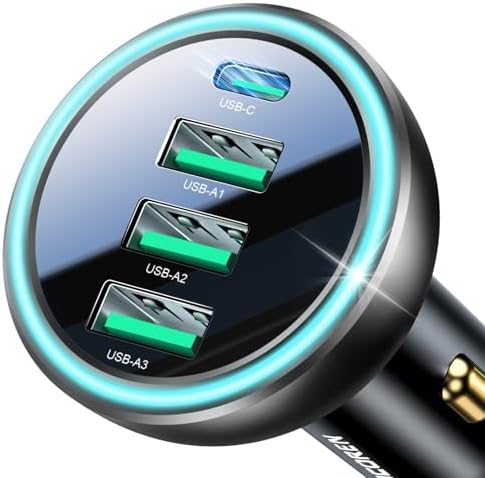 Rocoren 55 W 4-Port USB C Car Charger – Ultra-Fast PD3.0 & QC3.0 Charging Hub for i Phone 16/15/14, i Pad Pro, Samsung Galaxy S25/S24 Ultra, and Google Pixel – Compact Cigarette Lighter Adapter with Enhanced Safety Features for Effortless Travel Power Solutions