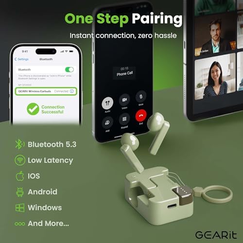 Elevate Your Sound Experience with GEARit True Wireless Earbuds – Cutting-Edge Bluetooth 5.3 In-Ear Headphones in Vibrant Green, Perfect for Active Lifestyles and Workouts – Sweat-Resistant, Integrated Microphone for Crystal Clear Calls, Effortlessly Syncs with i Phone and Android Devices – Ideal for Daily Use with Enhanced Connectivity for Ultimate Audio Freedom